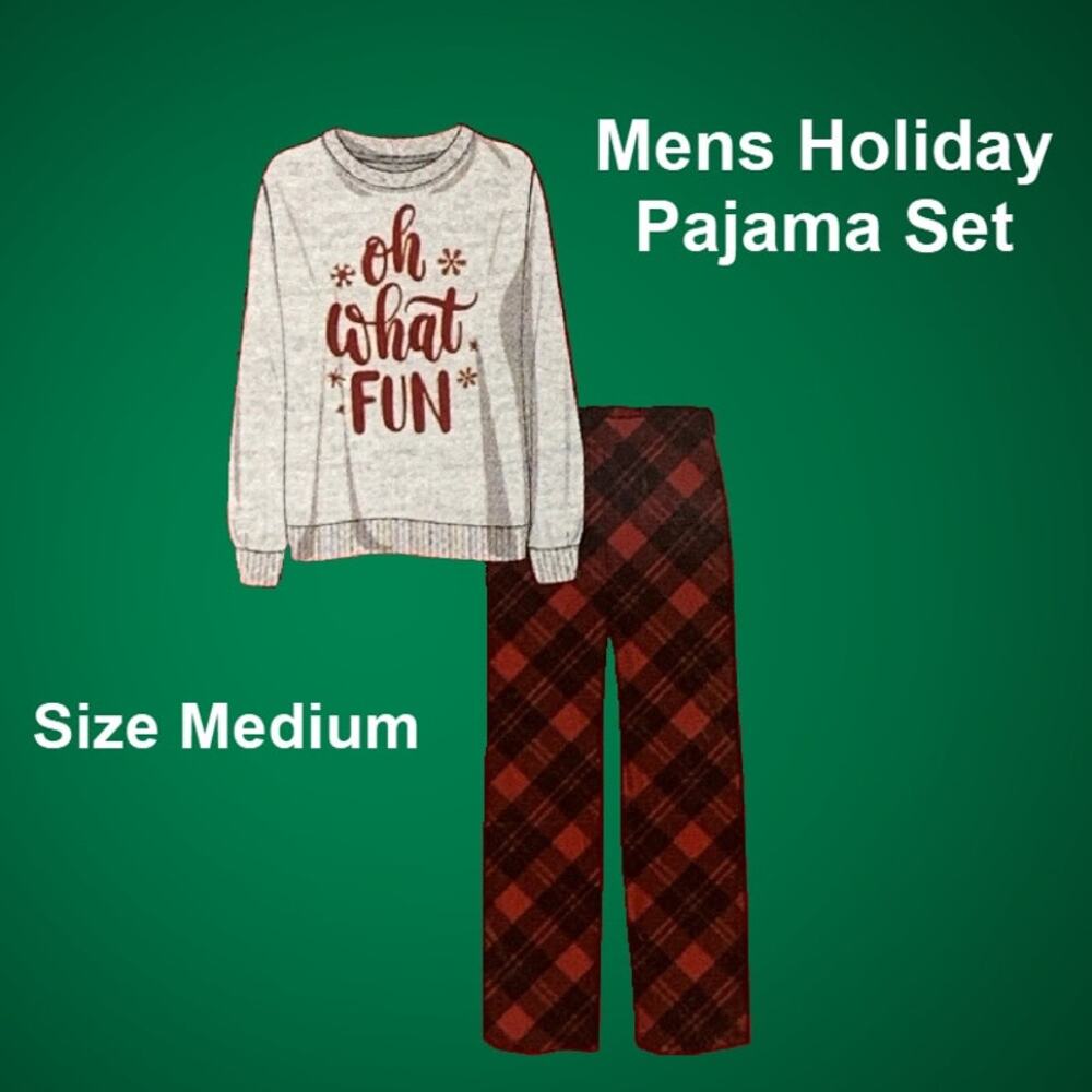 Men's 2 Piece Holiday Pajama Set Christmas PJ's Size Medium Oh What Fun!